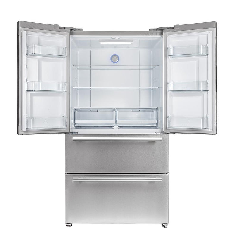 Forno 4-Piece Appliance Package - 48-Inch Gas Range, Refrigerator, 24-Inch Microwave Oven, & 3-Rack Dishwasher in Stainless Steel