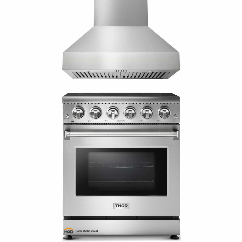 Thor Kitchen 2-Piece Appliance Package - 30" Electric Range and Pro-Style Wall Mounted Range Hood in Stainless Steel