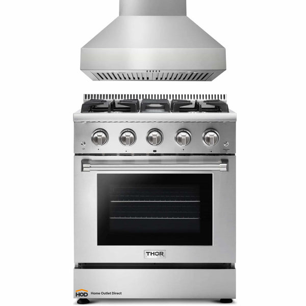 Thor Kitchen 2-Piece Pro Appliance Package - 30" Gas Range & Pro-Style Wall Mount Hood in Stainless Steel