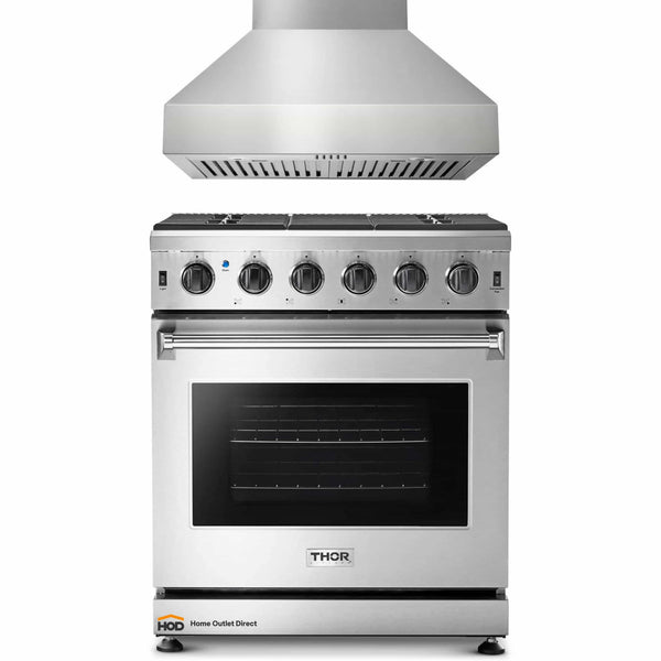 Thor Kitchen 2-Piece Appliance Package - 30" Gas Range & Pro-Style Wall Mounted Hood in Stainless Steel
