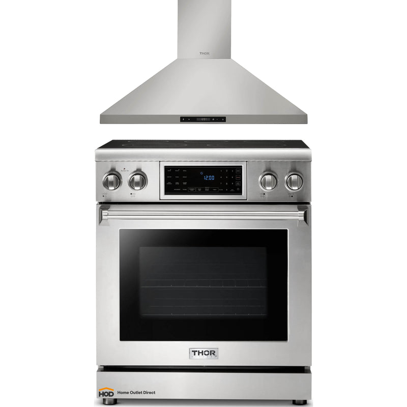 Thor Kitchen 2-Piece Appliance Package - 30" Electric Range with Tilt Panel and Wall Mounted Range Hood in Stainless Steel