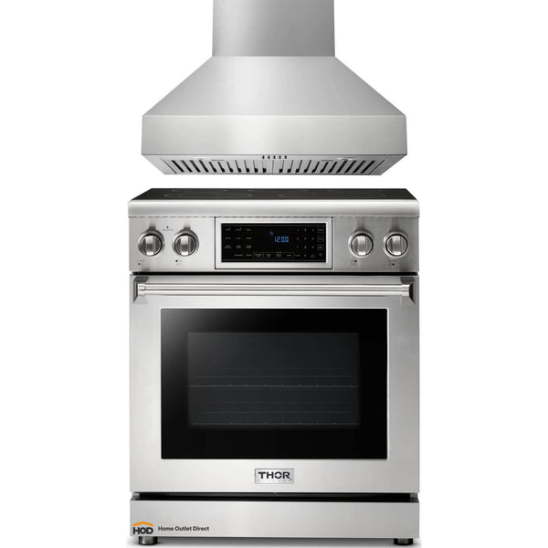 Thor Kitchen 2-Piece Appliance Package - 30" Electric Range with Tilt Panel and Pro-Style Wall Mounted Range Hood in Stainless Steel