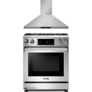 Thor Kitchen 2-Piece Appliance Package - 30" Gas Range with Tilt Panel & Premium Wall Mounted Hood in Stainless Steel