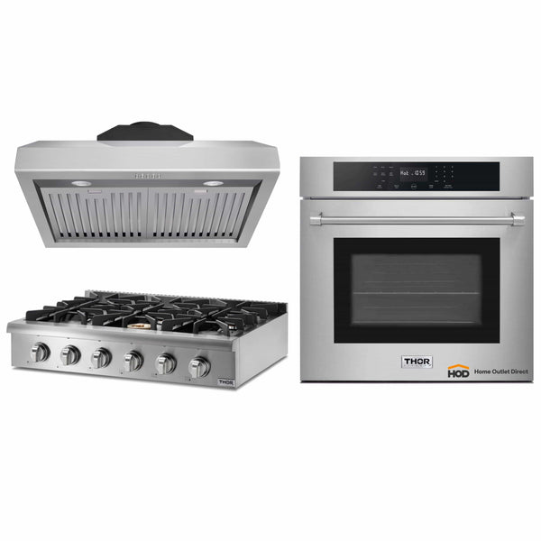 Thor Kitchen 3-Piece Pro Appliance Package - 36" Rangetop, Wall Oven & Under Cabinet Hood in Stainless Steel