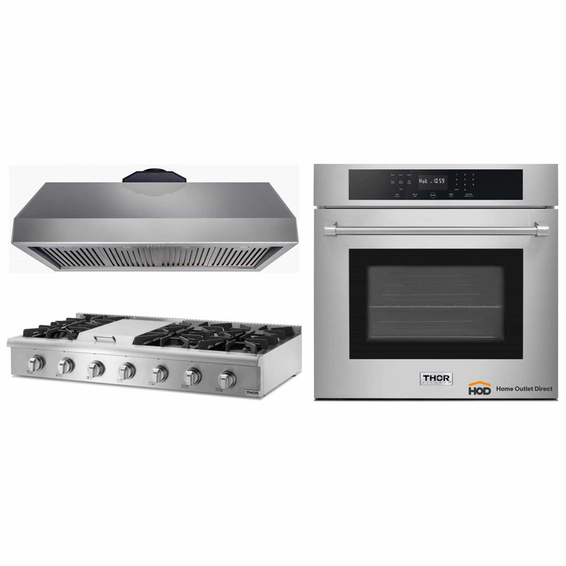 Thor Kitchen 3-Piece Pro Appliance Package - 48" Rangetop, Wall Oven & Under Cabinet 16.5" Tall Hood in Stainless Steel