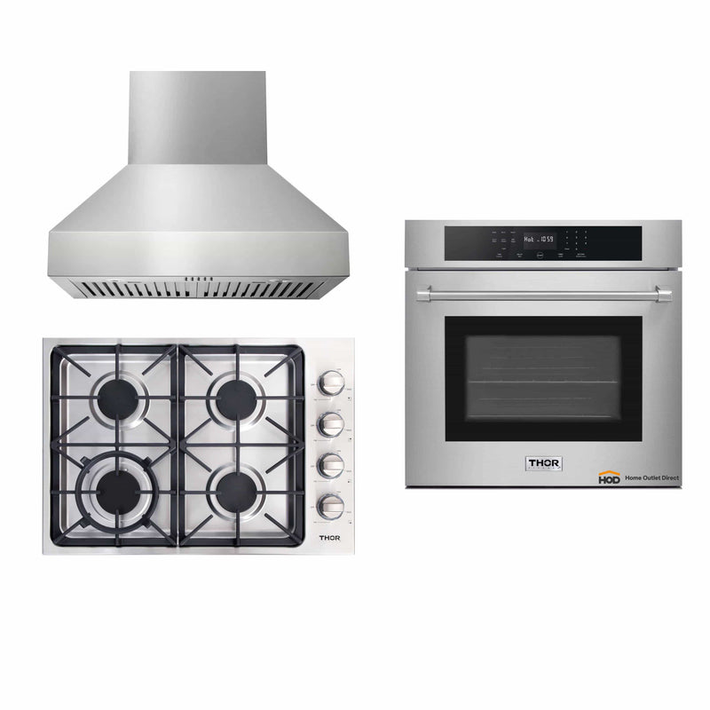 Thor Kitchen 3-Piece Pro Appliance Package - 30" Cooktop, Wall Oven & Wall Mount Hood in Stainless Steel