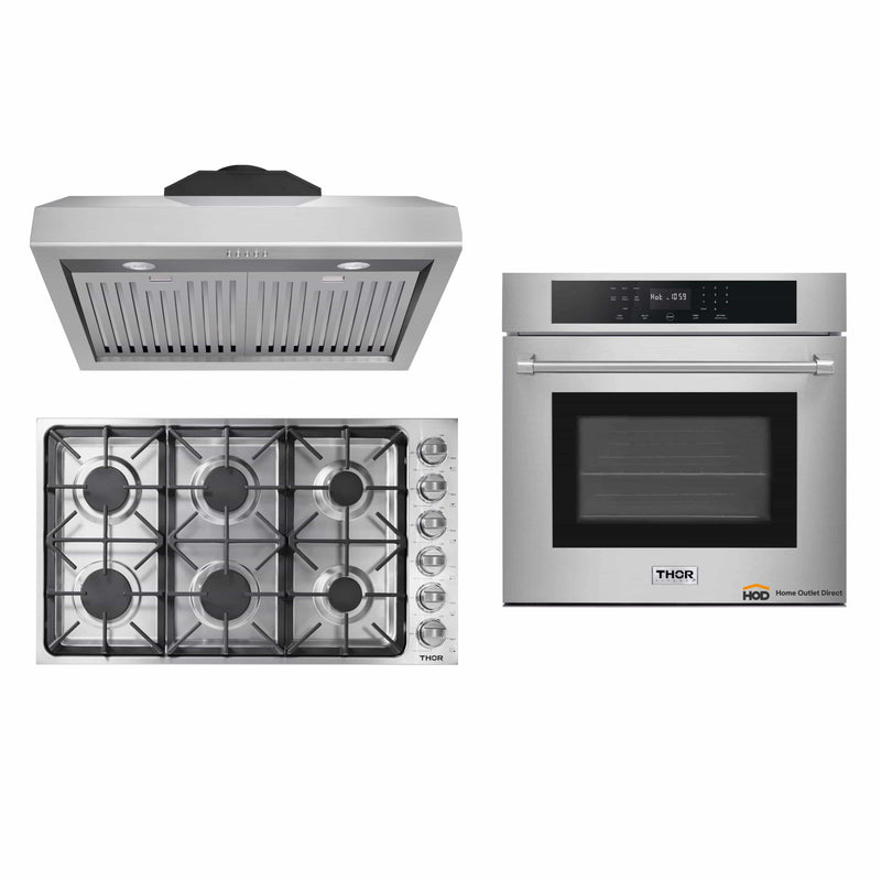 Thor Kitchen 3-Piece Pro Appliance Package - 36" Cooktop, Wall Oven & Under Cabinet Hood in Stainless Steel