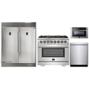 Forno 4-Piece Pro Appliance Package - 36-Inch Dual Fuel Range, 60-Inch Pro-Style Refrigerator, 24-Inch Microwave Drawer, & 3-Rack Dishwasher in Stainless Steel