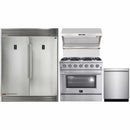 Forno 4-Piece Appliance Package - 36-Inch Gas Range, 60-Inch Pro-Style Refrigerator, Wall Mount Hood with Backsplash, & 3-Rack Dishwasher in Stainless Steel