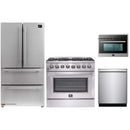 Forno 4-Piece Appliance Package - 36-Inch Dual Fuel Range, Refrigerator, 24-Inch Microwave Oven, & 3-Rack Dishwasher in Stainless Steel