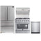 Forno 4-Piece Appliance Package - 36-Inch Gas Range, Refrigerator, Wall Mount Hood with Backsplash, & 3-Rack Dishwasher in Stainless Steel