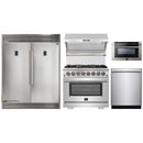 Forno 5-Piece Pro Appliance Package - 36-Inch Dual Fuel Range, 60-Inch Pro-Style Refrigerator, Wall Mount Hood with Backsplash, 24-Inch Microwave Drawer, & 3-Rack Dishwasher in Stainless Steel