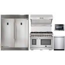 Forno 5-Piece Pro Appliance Package - 48-Inch Dual Fuel Range, 60-Inch Pro-Style Refrigerator, Wall Mount Hood with Backsplash, 24-Inch Microwave Drawer, & 3-Rack Dishwasher in Stainless Steel