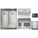 Forno 5-Piece Pro Appliance Package - 48-Inch Dual Fuel Range, 60-Inch Pro-Style Refrigerator, Wall Mount Hood with Backsplash, 24-Inch Microwave Oven, & 3-Rack Dishwasher in Stainless Steel