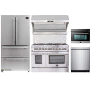 Forno 5-Piece Appliance Package - 48-Inch Dual Fuel Range, Refrigerator, Wall Mount Hood with Backsplash, 24-Inch Microwave Oven, & 3-Rack Dishwasher in Stainless Steel