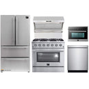 Forno 5-Piece Appliance Package - 36-Inch Gas Range, Refrigerator, Wall Mount Hood with Backsplash, 24-Inch Microwave Oven, & 3-Rack Dishwasher in Stainless Steel