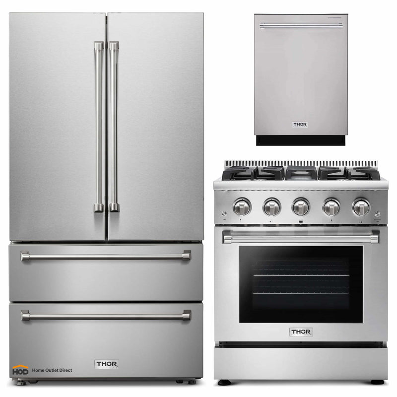 Thor Kitchen 3-Piece Pro Appliance Package - 30" Gas Range, Dishwasher & Refrigerator in Stainless Steel