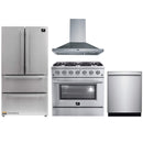Forno 4-Piece Appliance Package - 36-Inch Gas Range, Refrigerator, Wall Mount Hood, & 3-Rack Dishwasher in Stainless Steel