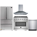 Forno 4-Piece Pro Appliance Package - 36-Inch Gas Range, Refrigerator, Wall Mount Hood, & 3-Rack Dishwasher in Stainless Steel