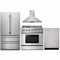 Thor Kitchen 4-Piece Pro Appliance Package - 36" Dual Fuel Range, French Door Refrigerator, Wall Mount Hood and Dishwasher in Stainless Steel