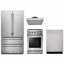Thor Kitchen 4-Piece Appliance Package - 24" Electric Range, French Door Refrigerator, Under Cabinet Hood, and Dishwasher in Stainless Steel