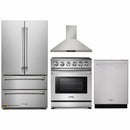 Thor Kitchen 4-Piece Appliance Package - 30" Electric Range, French Door Refrigerator, Wall Mount Hood, and Dishwasher in Stainless Steel