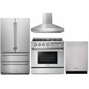 Thor Kitchen 4-Piece Pro Appliance Package - 36" Gas Range, French Door Refrigerator, Pro-Style Wall Mount Hood and Dishwasher in Stainless Steel