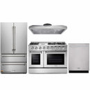 Thor Kitchen 4-Piece Pro Appliance Package - 48" Gas Range, French Door Refrigerator, Dishwasher & Under Cabinet 11" Tall Hood in Stainless Steel