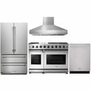 Thor Kitchen 4-Piece Appliance Package - 48" Gas Range, Pro Wall Mount Hood, French Door Refrigerator, and Dishwasher in Stainless Steel