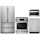 Thor Kitchen 4-Piece Appliance Package - 30" Electric Range with Tilt Panel, French Door Refrigerator, Dishwasher, and Microwave Drawer in Stainless Steel