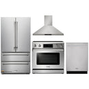 Thor Kitchen 4-Piece Appliance Package - 36" Electric Range with Tilt Panel, French Door Refrigerator, Wall Mount Hood, and Dishwasher in Stainless Steel