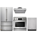 Thor Kitchen 4-Piece Appliance Package - 36" Electric Range with Tilt Panel, French Door Refrigerator, Under Cabinet Hood, and Dishwasher in Stainless Steel