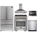 Forno 5-Piece Pro Appliance Package - 30-Inch Dual Fuel Range, Refrigerator, Wall Mount Hood, 24-Inch Microwave Drawer, & 3-Rack Dishwasher in Stainless Steel