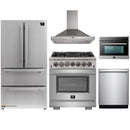 Forno 5-Piece Pro Appliance Package - 30-Inch Dual Fuel Range, Refrigerator, Wall Mount Hood, 24-Inch Microwave Oven, & 3-Rack Dishwasher in Stainless Steel