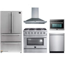 Forno 5-Piece Appliance Package - 36-Inch Gas Range, Refrigerator, Wall Mount Hood, 24-Inch Microwave Oven, & 3-Rack Dishwasher in Stainless Steel