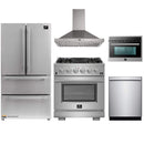 Forno 5-Piece Pro Appliance Package - 30-Inch Gas Range, 36-Inch Refrigerator Wall Mount Hood, 24-Inch Microwave Oven, & 3-Rack Dishwasher in Stainless Steel