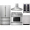 Thor Kitchen 5-Piece Pro Appliance Package - 36" Dual Fuel Range, French Door Refrigerator, Pro-Style Wall Mount Hood, Dishwasher, and Wine Cooler in Stainless Steel