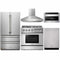 Thor Kitchen 5-Piece Pro Appliance Package - 36" Dual Fuel Range, French Door Refrigerator, Pro-Style Wall Mount Hood, Dishwasher & Microwave Drawer in Stainless Steel