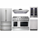 Thor Kitchen 5-Piece Pro Appliance Package - 48" Dual Fuel Range, Under Cabinet 11" Hood, French Door Refrigerator, Dishwasher, and Wine Cooler in Stainless Steel