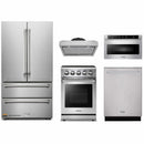 Thor Kitchen 5-Piece Appliance Package - 24" Electric Range, French Door Refrigerator, Under Cabinet Hood, Dishwasher, and Microwave Drawer in Stainless Steel