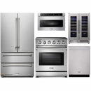 Thor Kitchen 5-Piece Appliance Package - 30" Electric Range, French Door Refrigerator, Dishwasher, Microwave Drawer, & Wine Cooler in Stainless Steel