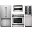 Thor Kitchen 5-Piece Appliance Package - 36" Electric Range, French Door Refrigerator, Dishwasher, Microwave Drawer, & Wine Cooler in Stainless Steel