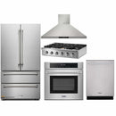 Thor Kitchen 5-Piece Pro Appliance Package - 36" Rangetop, Wall Oven, Wall Mount Hood, Dishwasher & Refrigerator in Stainless Steel