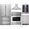 Thor Kitchen 5-Piece Appliance Package - 30" Gas Range, French Door Refrigerator, Wall Mount Hood, Dishwasher, and Wine Cooler in Stainless Steel