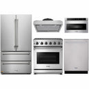 Thor Kitchen 5-Piece Appliance Package - 30" Gas Range, French Door Refrigerator, Under Cabinet Hood, Dishwasher, and Microwave Drawer in Stainless Steel