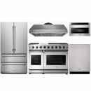 Thor Kitchen 5-Piece Appliance Package - 48" Gas Range, French Door Refrigerator, Under Cabinet 16.5" Tall Hood, Dishwasher, and Microwave Drawer in Stainless Steel
