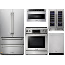 Thor Kitchen 5-Piece Appliance Package - 30" Electric Range with Tilt Panel, French Door Refrigerator, Dishwasher, Microwave Drawer, & Wine Cooler in Stainless Steel