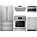 Thor Kitchen 5-Piece Appliance Package - 30" Electric Range with Tilt Panel, French Door Refrigerator, Under Cabinet Hood, Dishwasher, and Microwave Drawer in Stainless Steel