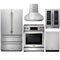 Thor Kitchen 5-Piece Appliance Package - 30" Gas Range with Tilt Panel, French Door Refrigerator, Pro-Style Wall Mount Hood, Dishwasher, and Wine Cooler in Stainless Steel