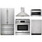 Thor Kitchen 5-Piece Appliance Package - 36" Gas Range with Tilt Panel, French Door Refrigerator, Wall Mount Hood, Dishwasher, and Microwave Drawer in Stainless Steel